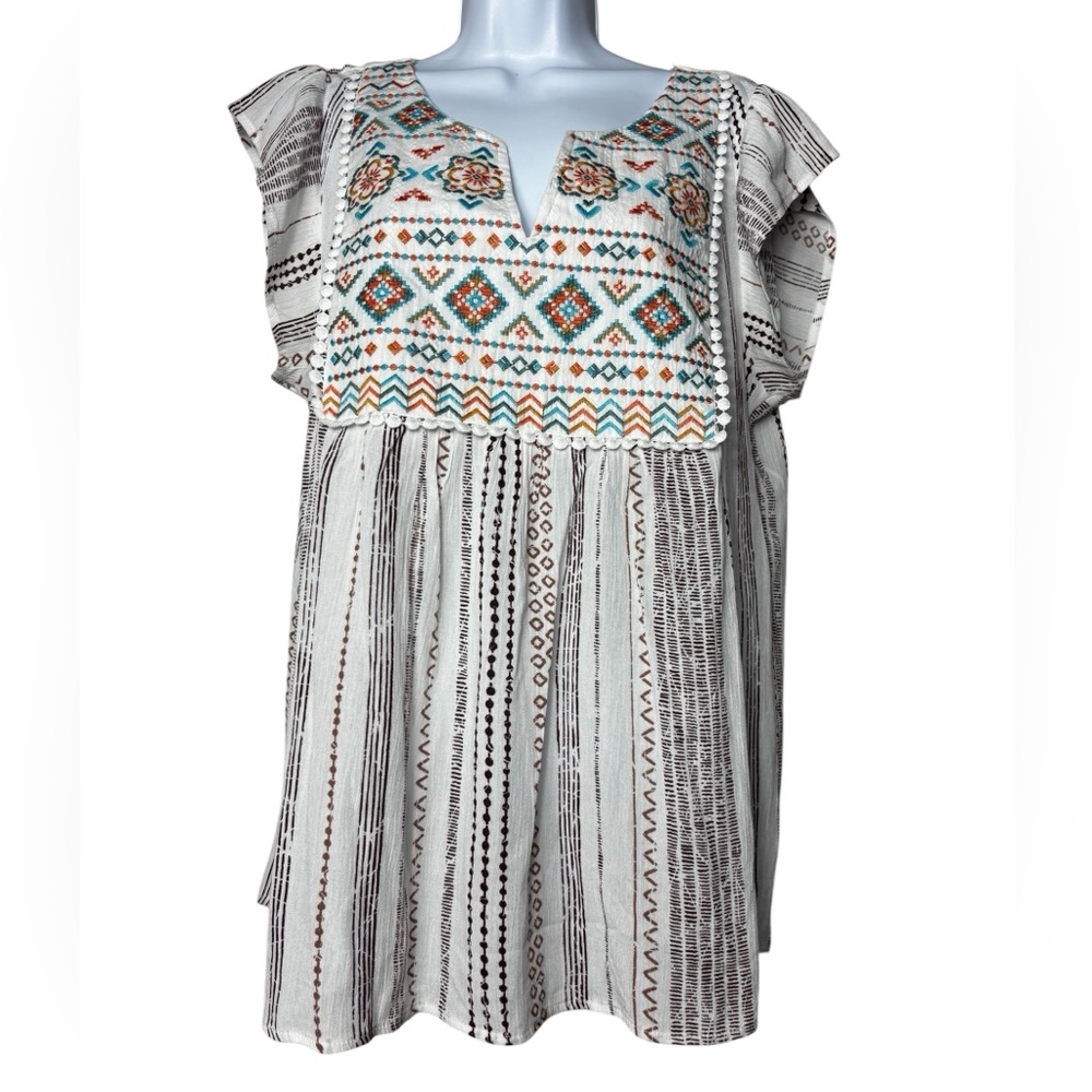 Savanna Jane Womens Boho Floral Embroidered Top Size L Peasant Folk Festival